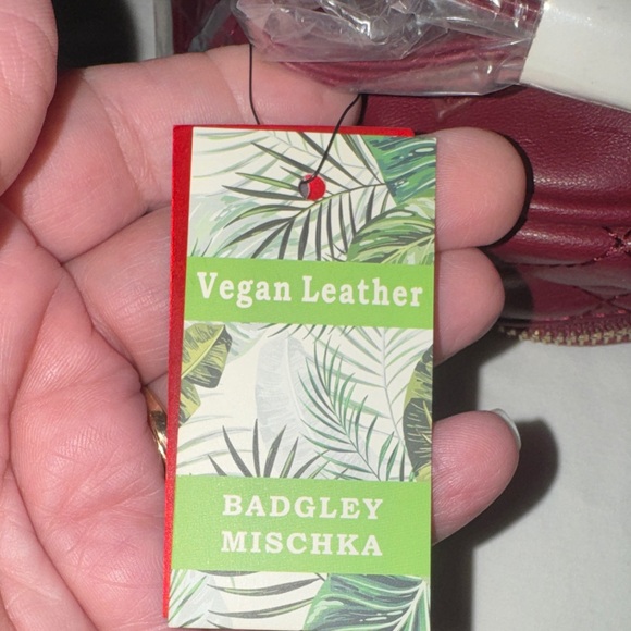 Badgley Mischka Burgundy Quilted Mini Backpack with Gold Accents - Picture 6 of 12